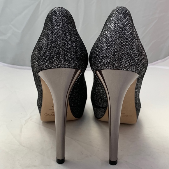 New Jimmy Choo Dahlia Grey Lame Peep Toe 38.5 - Picture 5 of 8